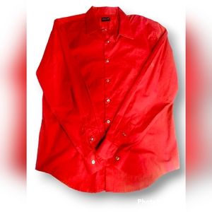 Mens Long Sleeve Dress Shirt Red Structure Slim Fit Large 16-16.6